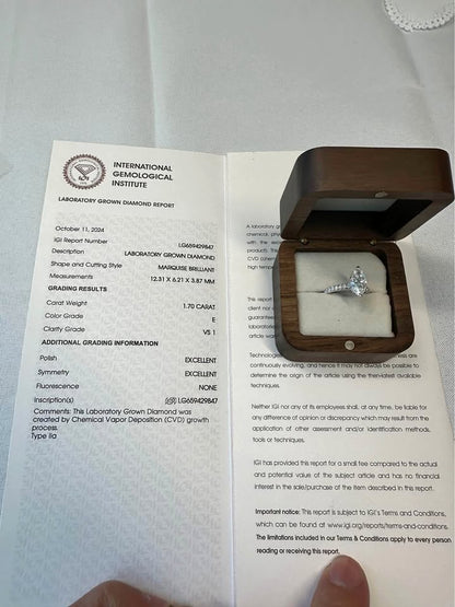 Marquise Cut Diamond Ring | 1.7ct | IGI Certified