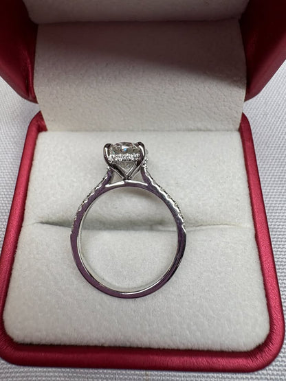 Oval cathedral diamond ring, 3ct, 14K white gold, top view