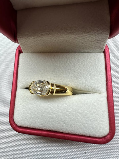 Oval step cut east-west ring, 2.53ct, 14K yellow gold — side view