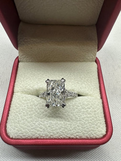 Radiant cut pave band ring, 4ct, 14K white gold — main view