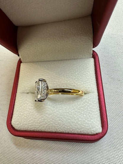 Radiant cut yellow gold ring, 3.02ct, 14K yellow gold — side view