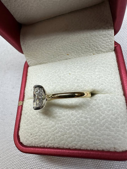 Radiant cut solitaire ring, 2.08ct, 14K yellow gold — side view