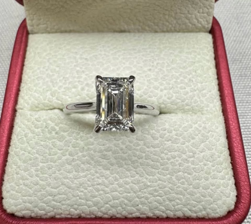 Emerald cut cathedral ring, 2ct, 14K white gold