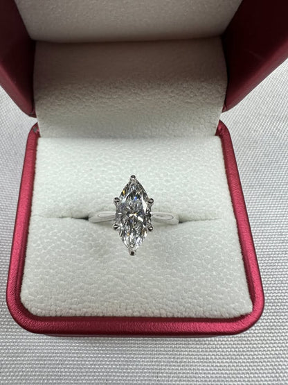 Marquise pave bridge solitaire ring, 2ct, 14K white gold