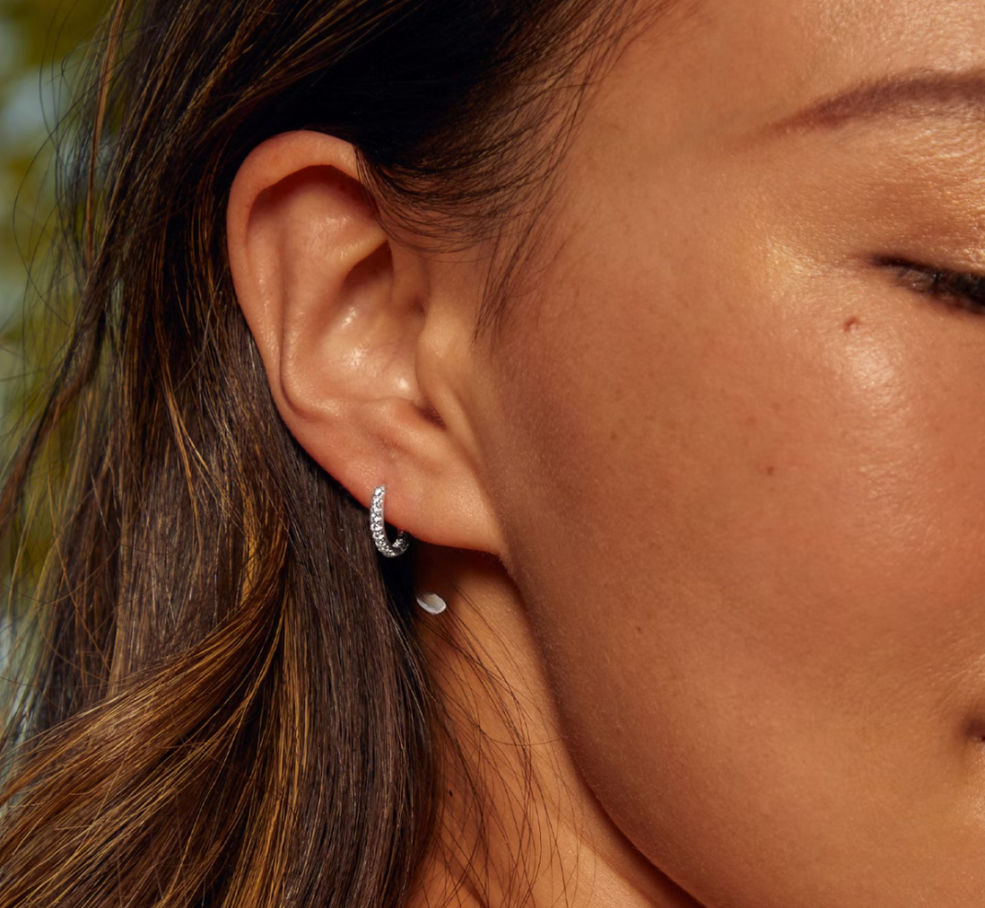 Pave' Hoop Diamond Earrings 14k White Gold