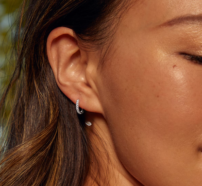 Pave' Hoop Diamond Earrings 14k White Gold
